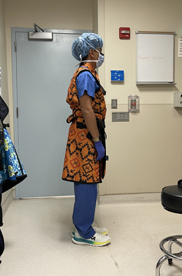 Grayson Graham wears scrubs at Penn Presbyterian Medical Center.